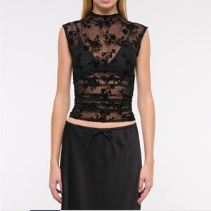 Abercrombie & Fitch Black Sheer Floral Blouse